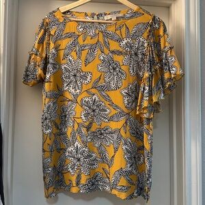 LOFT Yellow and Black Floral Blouse